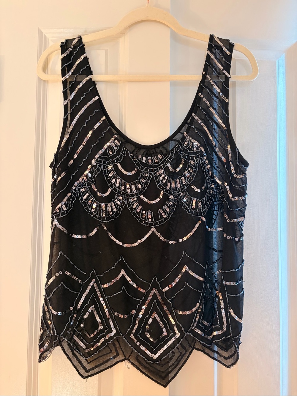 Vintaged beaded sheer black goth fairy tank top